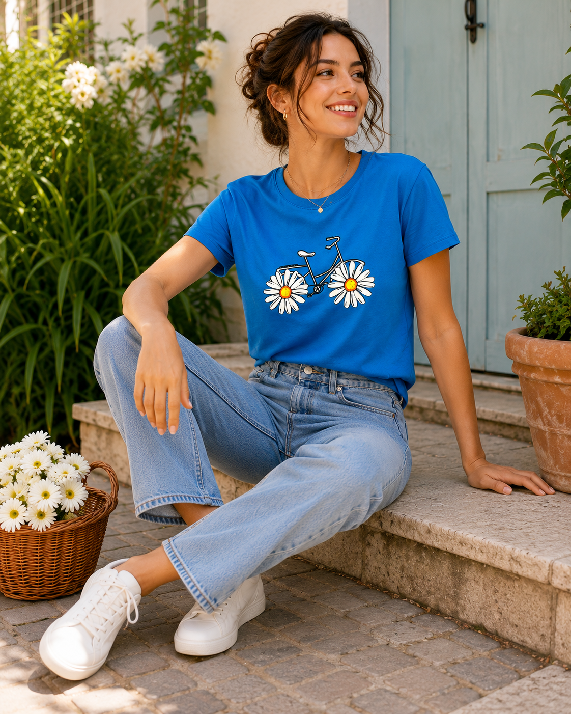 Blooming Bicycle Graphic T-Shirt for Women – Cute Daisy Floral Tee | Casual Summer Cotton Top