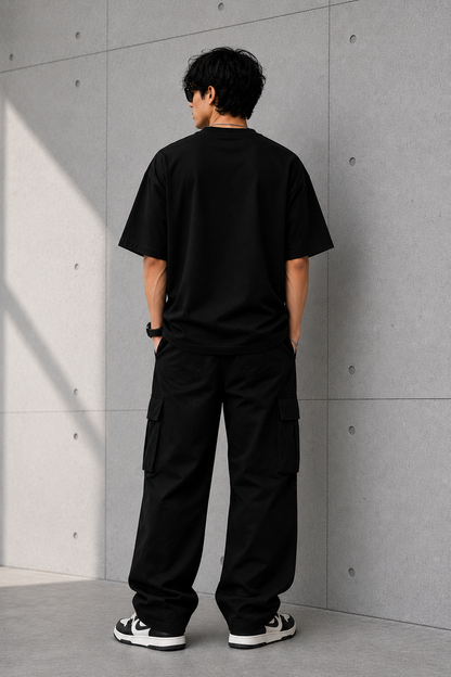 Sukoon Oversized T-Shirt for Men & Women | Peace Typography Graphic Tee | Black Unisex Streetwear