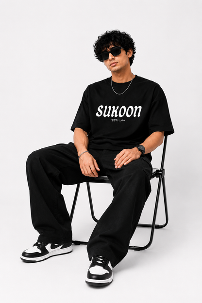 Sukoon Oversized T-Shirt for Men & Women | Peace Typography Graphic Tee | Black Unisex Streetwear