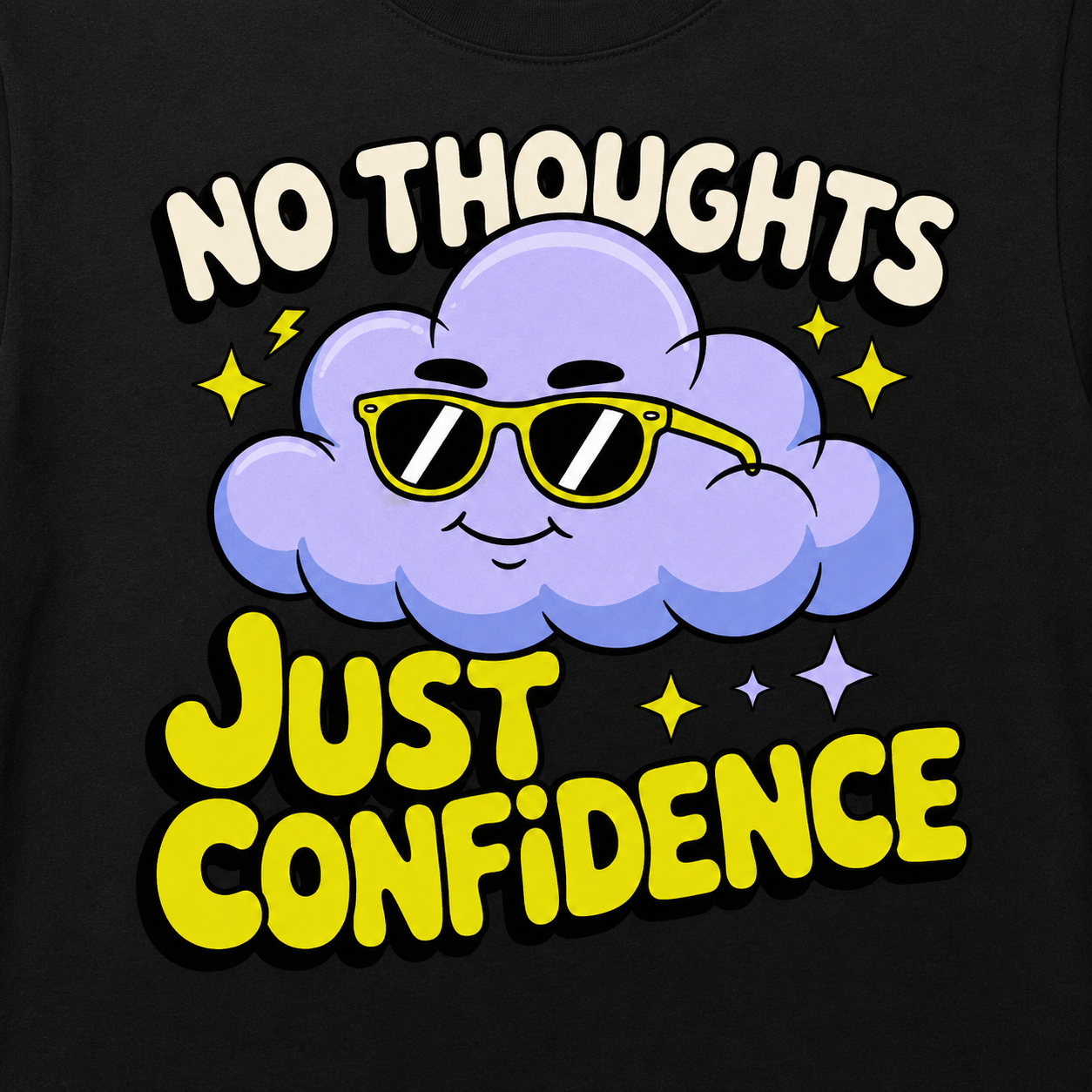 No Thoughts Just Confidence Graphic T-Shirt for Men | Funny Cloud Cartoon Printed Casual Cotton Tee