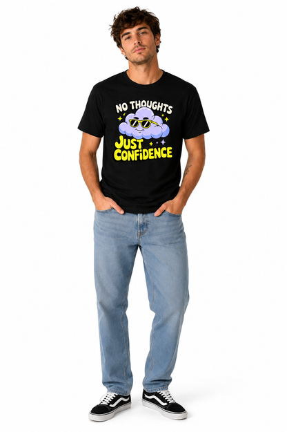 No Thoughts Just Confidence Graphic T-Shirt for Men | Funny Cloud Cartoon Printed Casual Cotton Tee