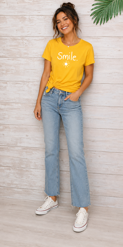 Smile Sunshine Graphic T-Shirt for Women | Positive Quote Motivational Casual Tee