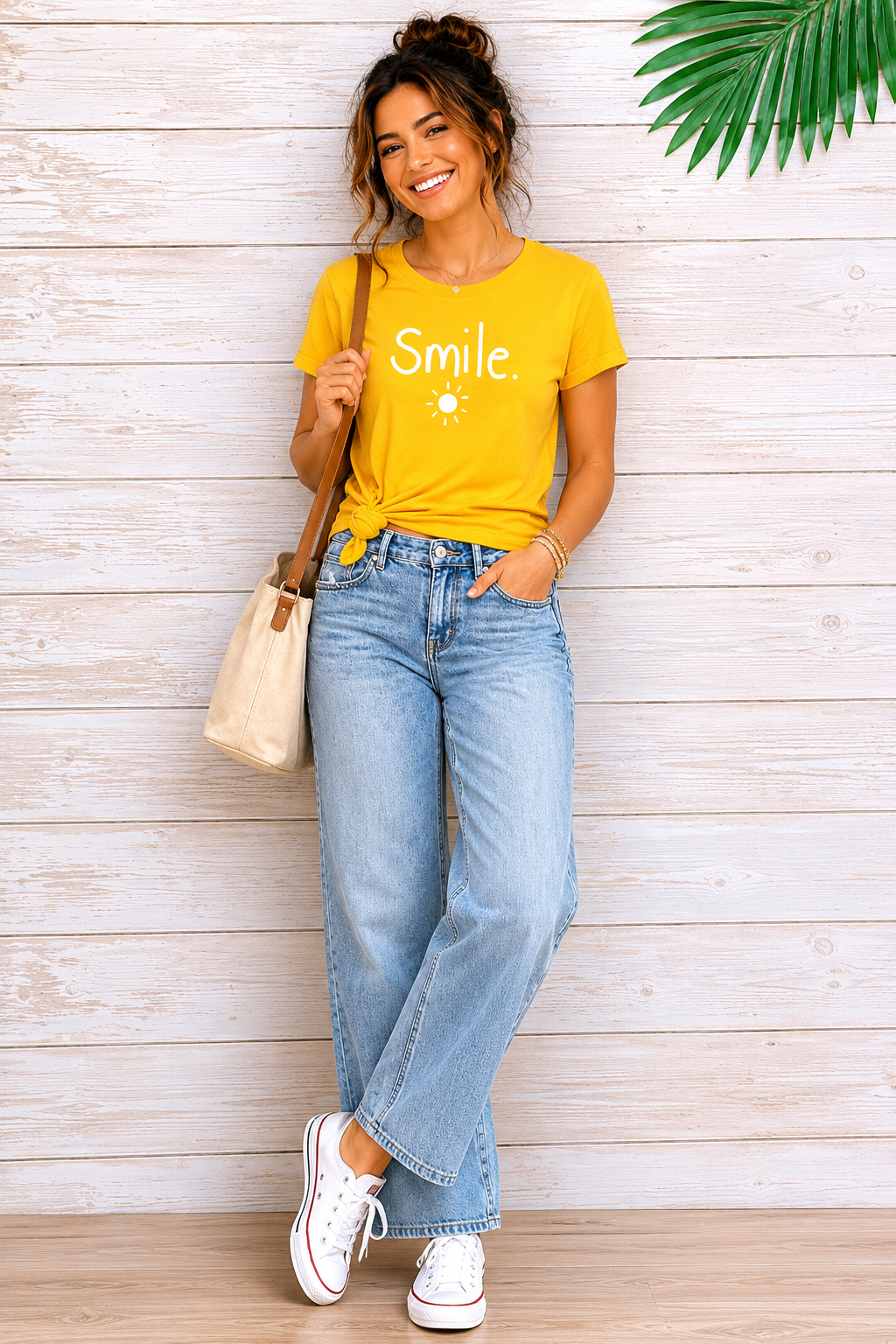 Smile Sunshine Graphic T-Shirt for Women | Positive Quote Motivational Casual Tee