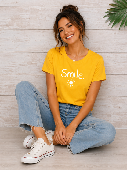 Smile Sunshine Graphic T-Shirt for Women | Positive Quote Motivational Casual Tee