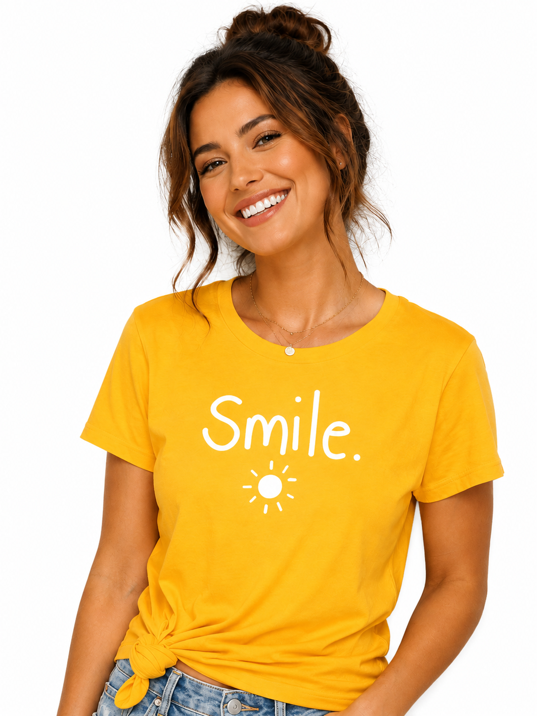 Smile Sunshine Graphic T-Shirt for Women | Positive Quote Motivational Casual Tee