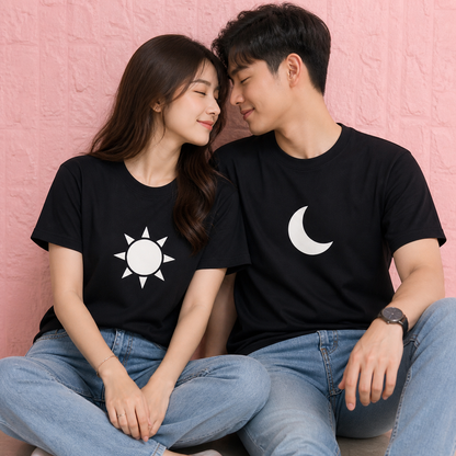 Pd Clori Sun & Moon Couple Black T-Shirt Combo