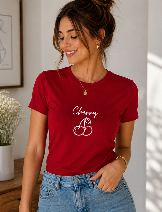Pd Clori Cherry Graphic Red T-Shirt for Women