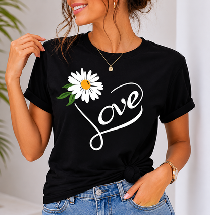 Love Daisy Graphic T-Shirt for Women | Floral Love Typography Casual Cotton Tee