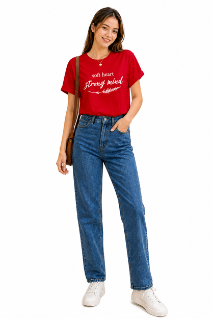 Pd Clori Soft Heart Strong Mind Blue Graphic T-Shirt for Women