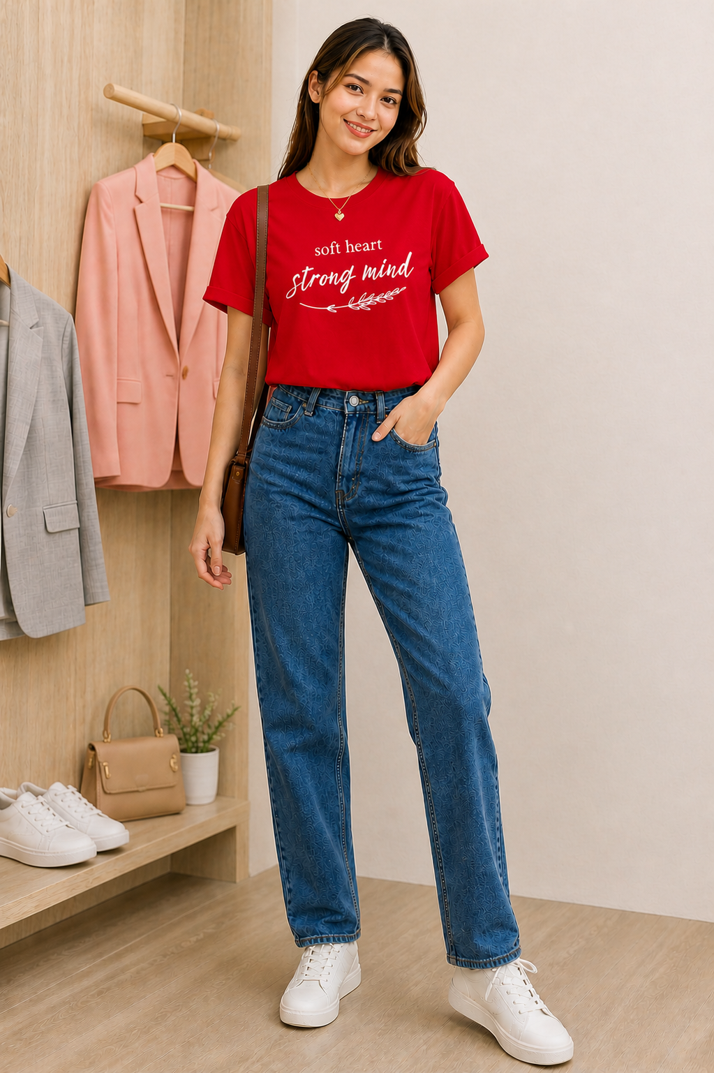 Pd Clori Soft Heart Strong Mind Blue Graphic T-Shirt for Women