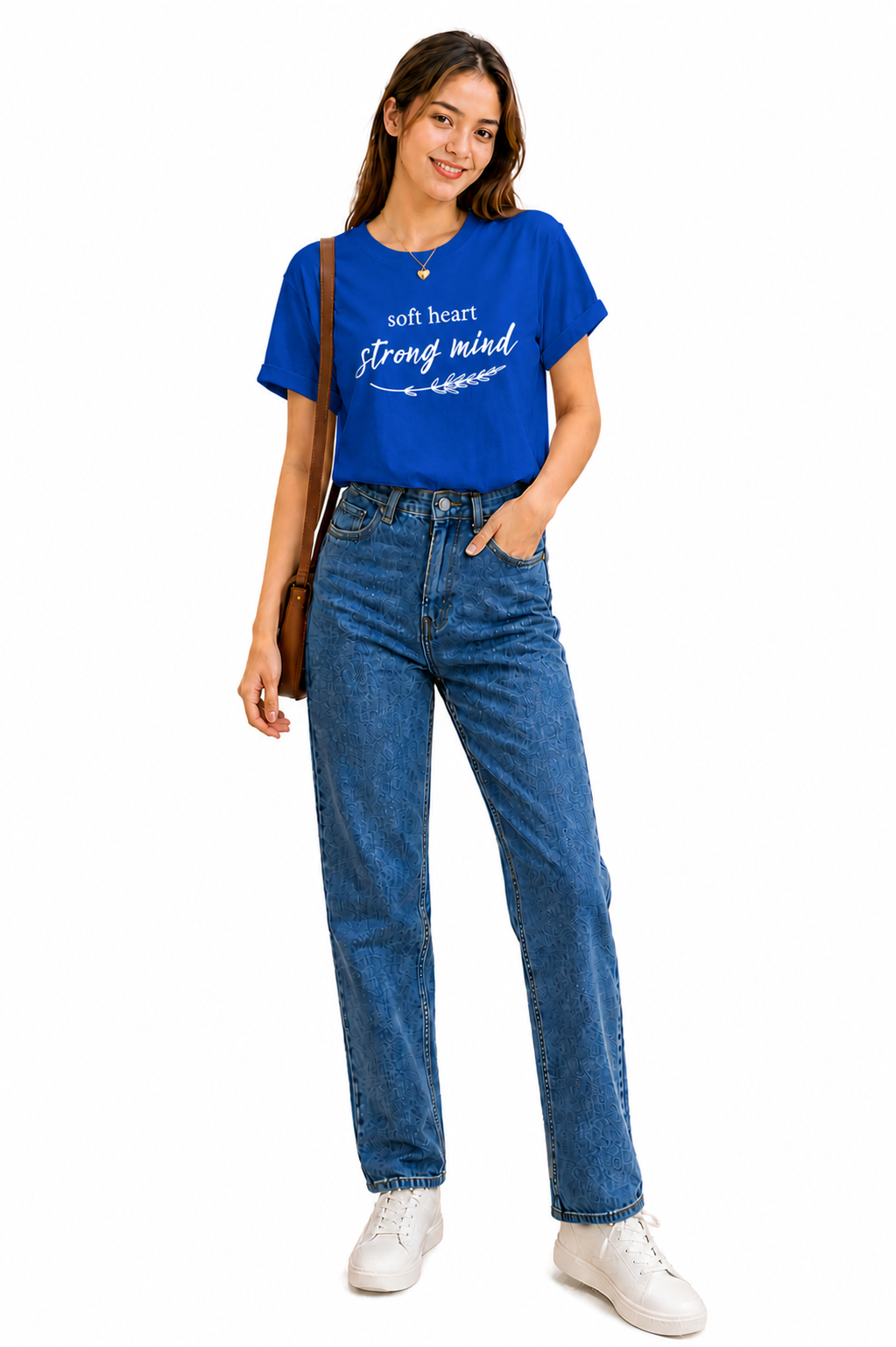 Pd Clori Soft Heart Strong Mind Blue Graphic T-Shirt for Women