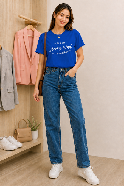 Pd Clori Soft Heart Strong Mind Blue Graphic T-Shirt for Women