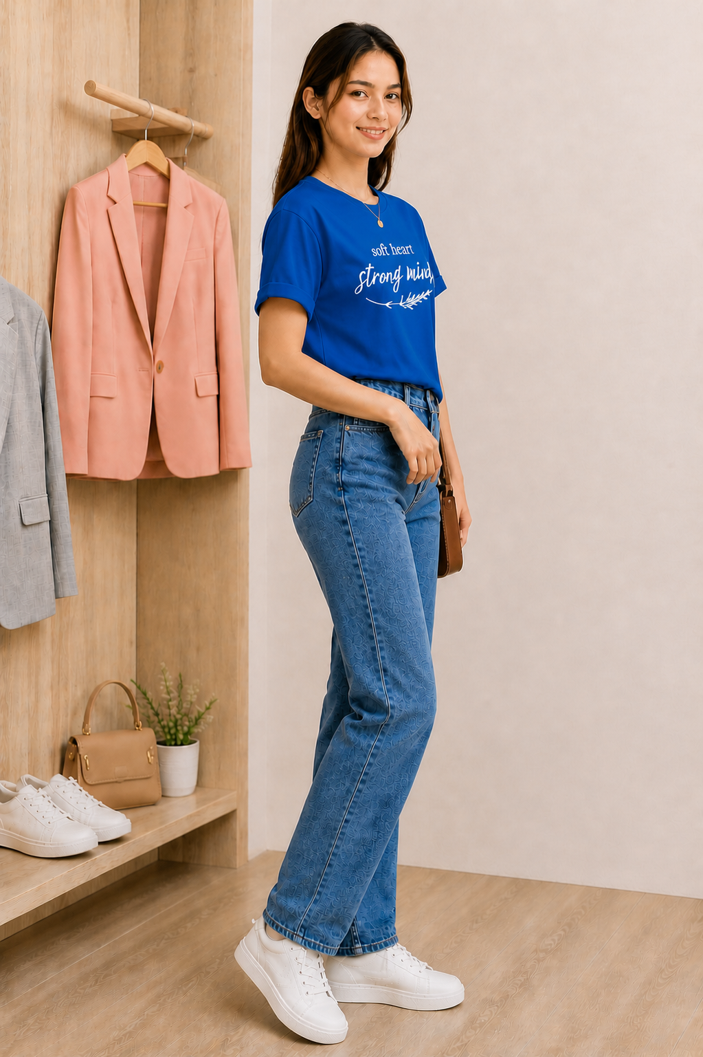 Pd Clori Soft Heart Strong Mind Blue Graphic T-Shirt for Women