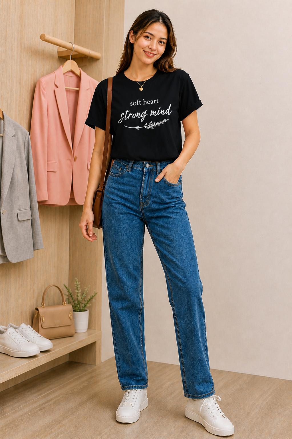 Pd Clori Soft Heart Strong Mind Blue Graphic T-Shirt for Women