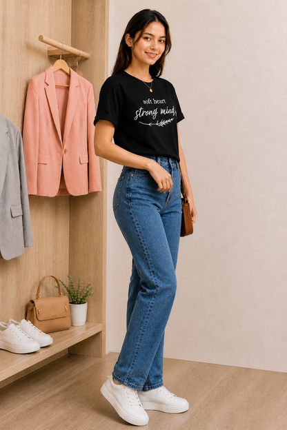 Pd Clori Soft Heart Strong Mind Blue Graphic T-Shirt for Women