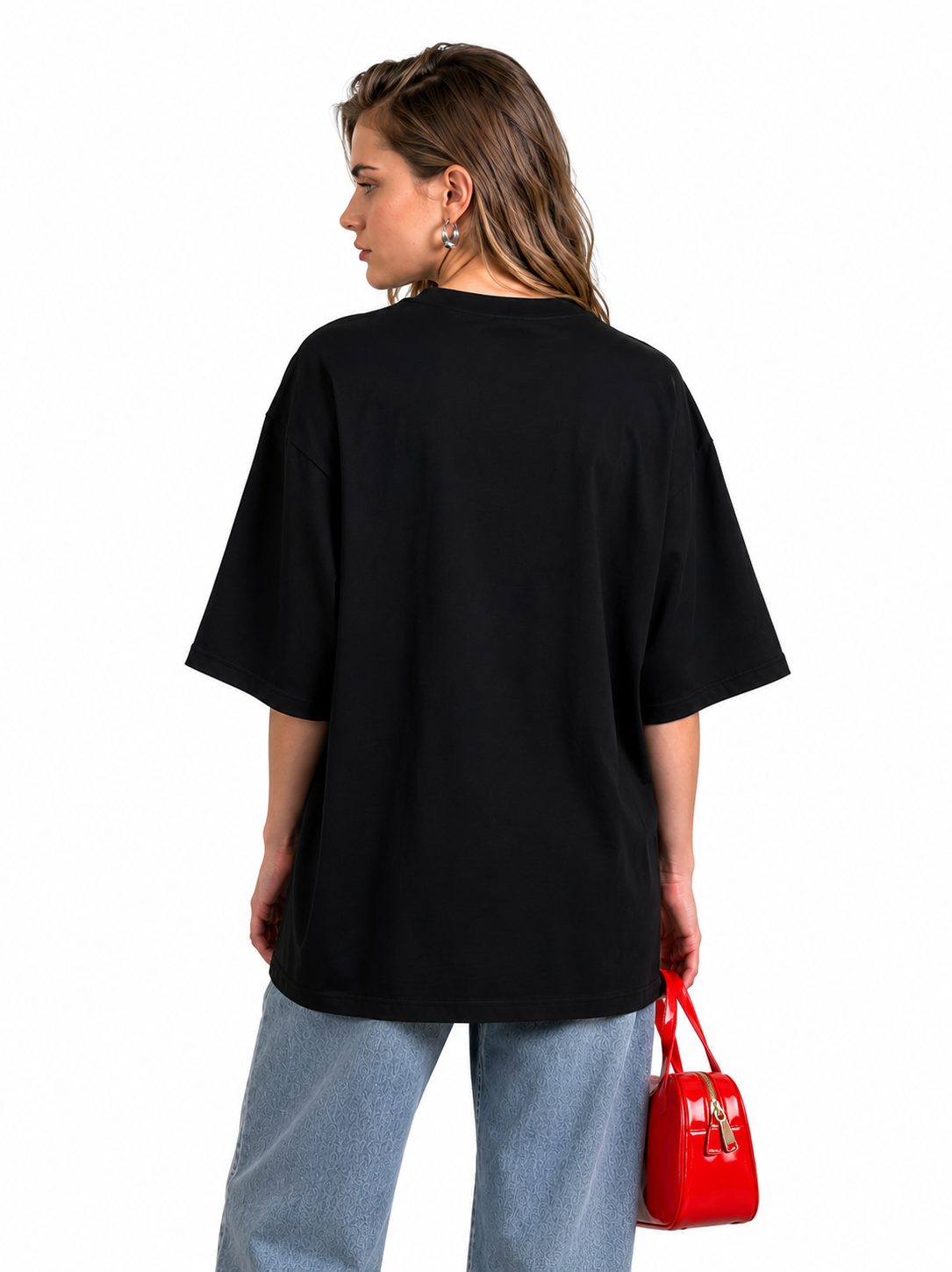 Black Oversized Red Bow Printed T-Shirt for Women | Trendy Aesthetic Oversize Tee by Pd Clori