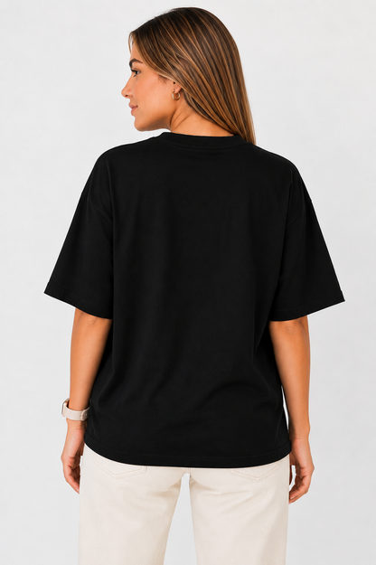 Black Daisy Printed Oversized T-Shirt for Women | Cute Aesthetic Casual Tee by Pd Clori