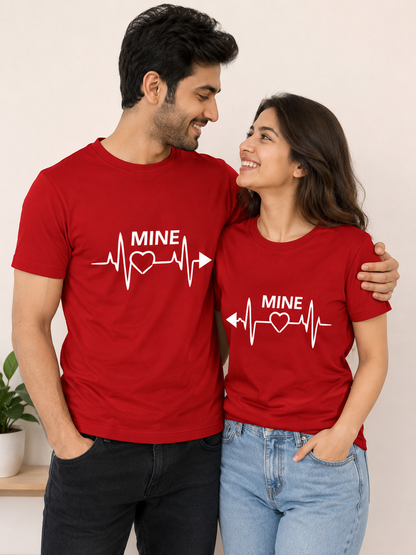 Red “Mine” Matching Couple T-Shirts Combo | Heartbeat Love Graphic Tees by Pd Clori