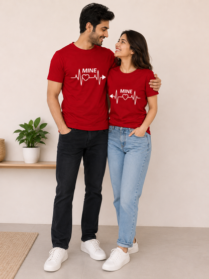 Red “Mine” Matching Couple T-Shirts Combo | Heartbeat Love Graphic Tees by Pd Clori