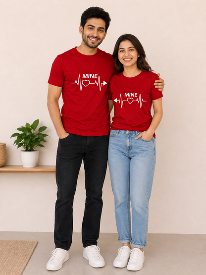 Red “Mine” Matching Couple T-Shirts Combo | Heartbeat Love Graphic Tees by Pd Clori