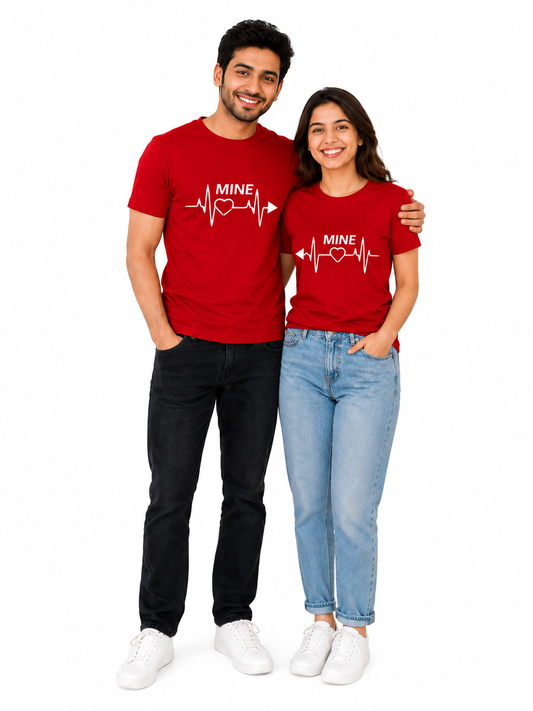 Red “Mine” Matching Couple T-Shirts Combo | Heartbeat Love Graphic Tees by Pd Clori