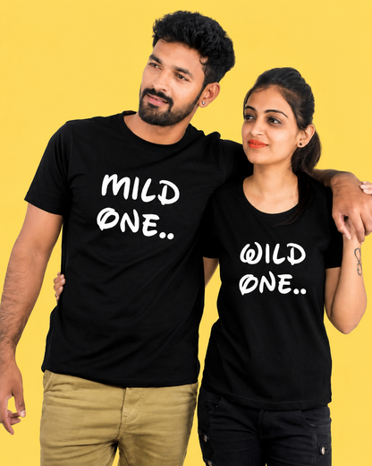 Wild One & Mild One Black Couple T-Shirts Combo | Matching Graphic Tees by Pd Clori