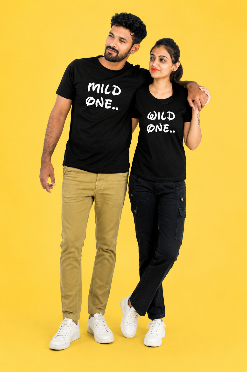 Wild One & Mild One Black Couple T-Shirts Combo | Matching Graphic Tees by Pd Clori