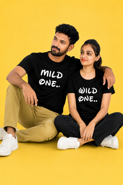 Wild One & Mild One Black Couple T-Shirts Combo | Matching Graphic Tees by Pd Clori