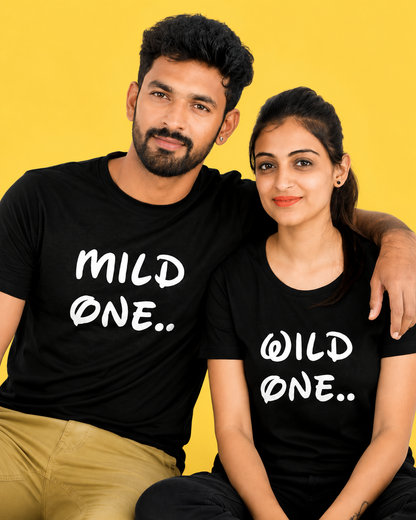 Wild One & Mild One Black Couple T-Shirts Combo | Matching Graphic Tees by Pd Clori