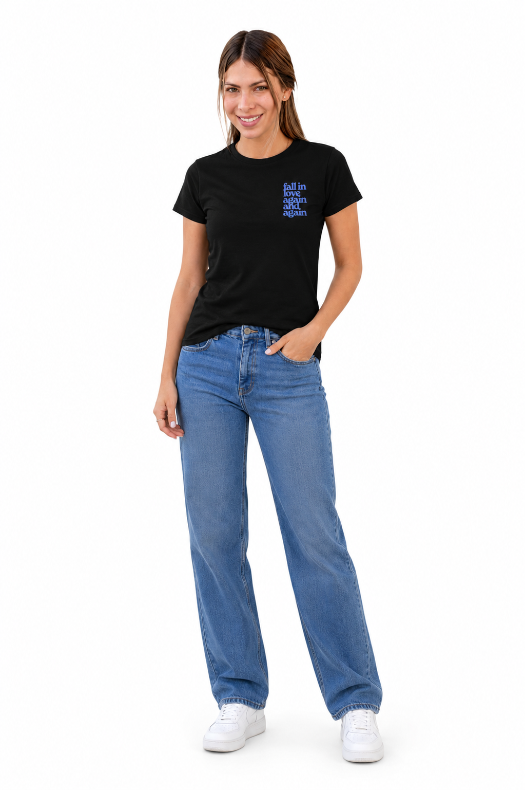 Black “Fall in Love Again and Again” Graphic T-Shirt for Women | Minimal Aesthetic Tee by Pd Clori