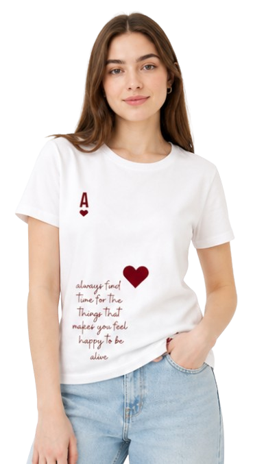Women's White Heart Graphic T-Shirt | Premium Cotton Round Neck Casual Tee