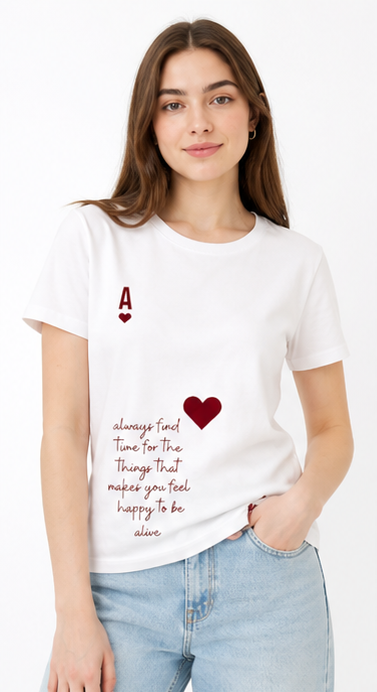 Women's White Heart Graphic T-Shirt | Premium Cotton Round Neck Casual Tee