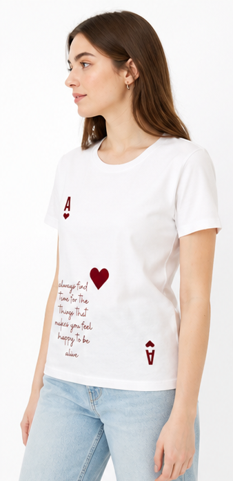 Women's White Heart Graphic T-Shirt | Premium Cotton Round Neck Casual Tee