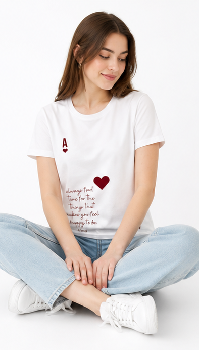 Women's White Heart Graphic T-Shirt | Premium Cotton Round Neck Casual Tee