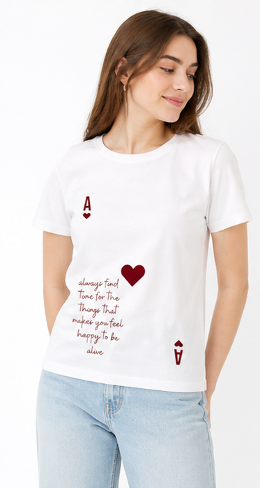 Women's White Heart Graphic T-Shirt | Premium Cotton Round Neck Casual Tee
