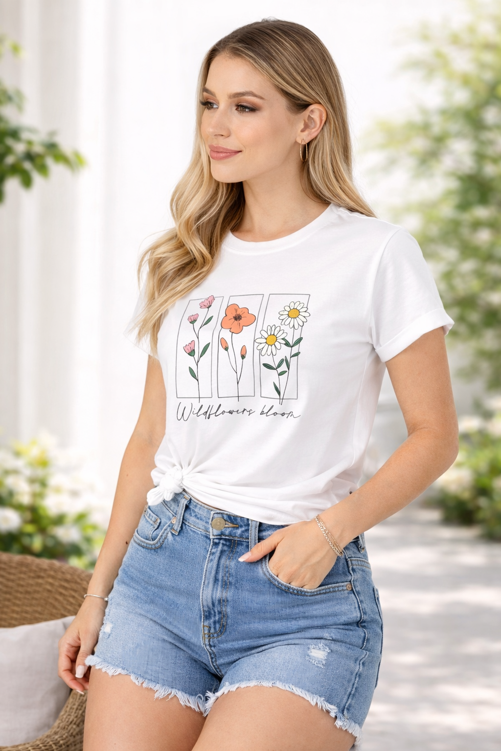 Minimal Wildflower Graphic T-Shirt for Women | Aesthetic Floral Print Tee by Pd Clori