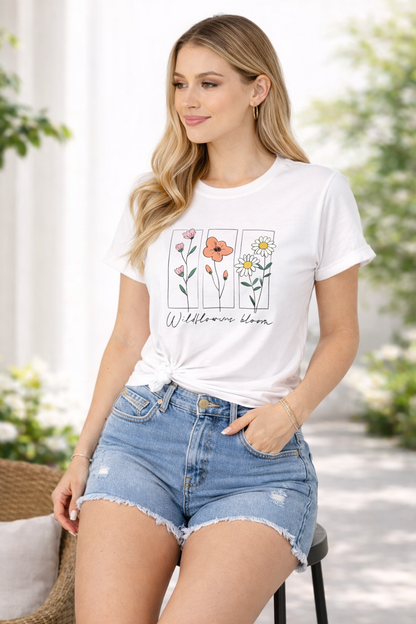 Minimal Wildflower Graphic T-Shirt for Women | Aesthetic Floral Print Tee by Pd Clori
