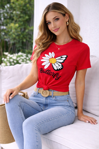 Butterfly Daisy Graphic T-Shirt for Women | Minimal Aesthetic Cotton Tee by Pd Clori