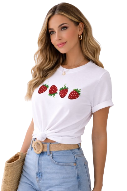 Strawberry Graphic T-Shirt for Women | Cute Minimal Aesthetic Cotton Tee by Pd Clori