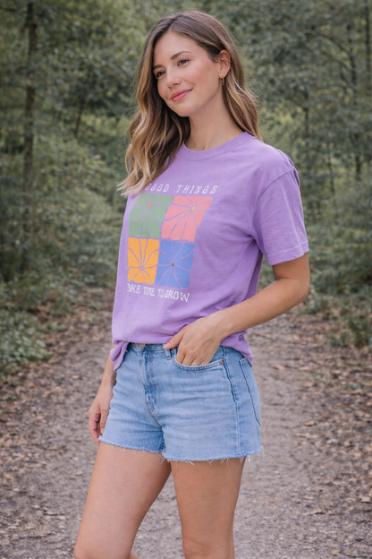 “Good Things Take Time to Grow” Graphic T-Shirt for Women | Aesthetic Lavender Cotton Tee by Pd Clori