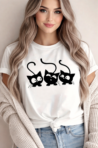 Cute Cat Graphic T-Shirt for Women | Minimal Aesthetic Cotton Tee by Pd Clori