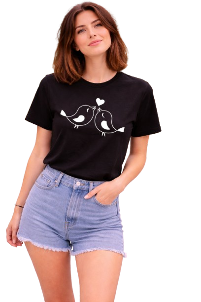 Minimal Love Birds Graphic T-Shirt for Women | Cute Aesthetic Cotton Tee by Pd Clori