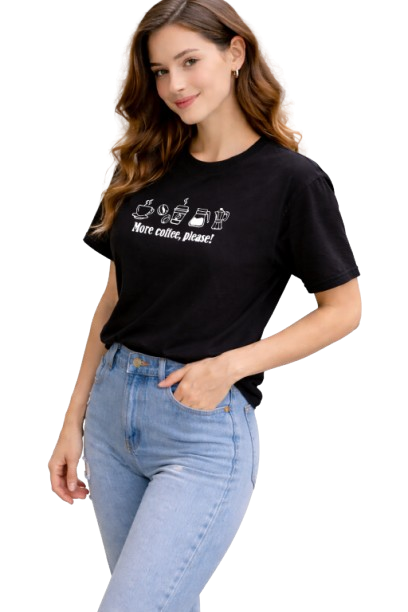 More Coffee, Please! Minimal Graphic Black T-Shirt