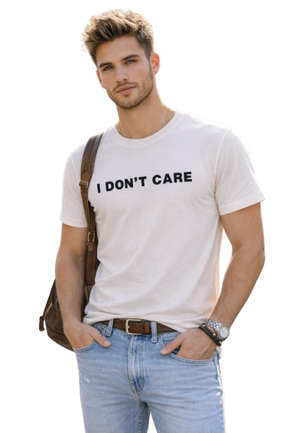 “I Don’t Care” Minimal Statement T-Shirt – Bold Casual Streetwear Tee for Men