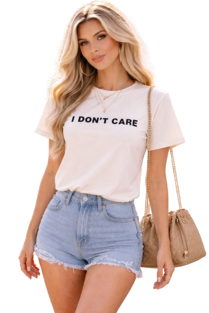 “I Don’t Care” Minimal Statement T-Shirt – Effortless Bold Style