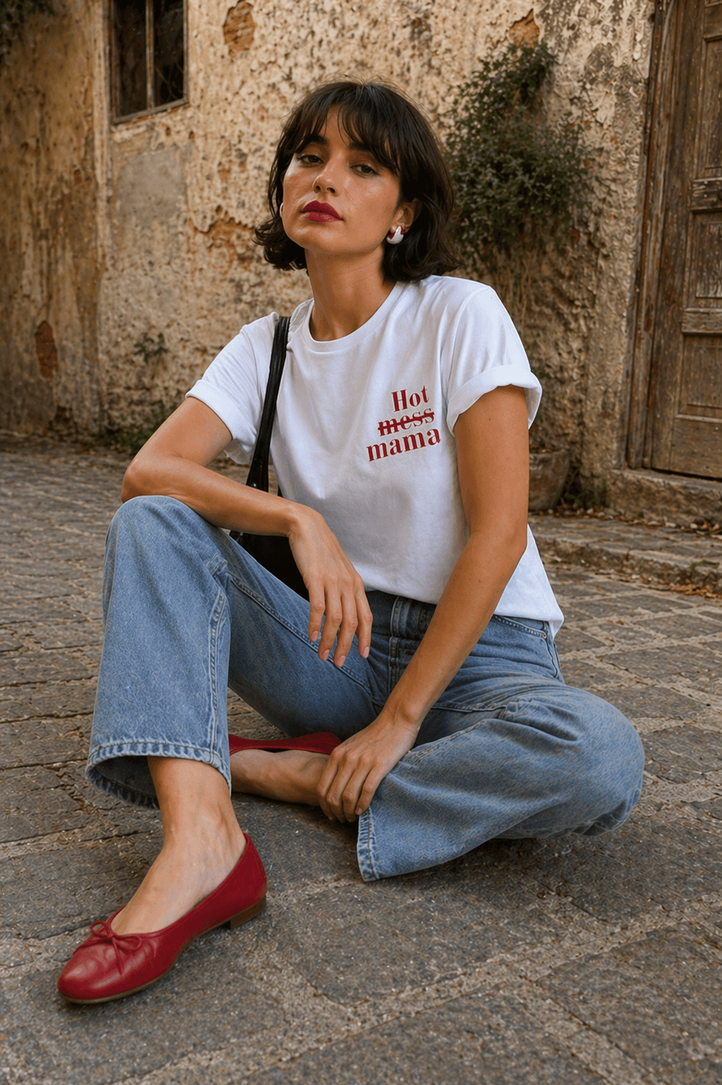 Hot Mama Minimal Graphic White T-Shirt for Women