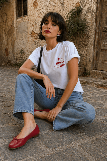 Hot Mama Minimal Graphic White T-Shirt for Women