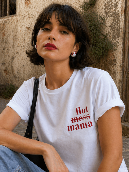 Hot Mama Minimal Graphic White T-Shirt for Women
