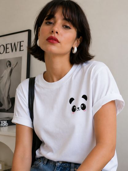 Minimal Panda Graphic White T-Shirt for Women