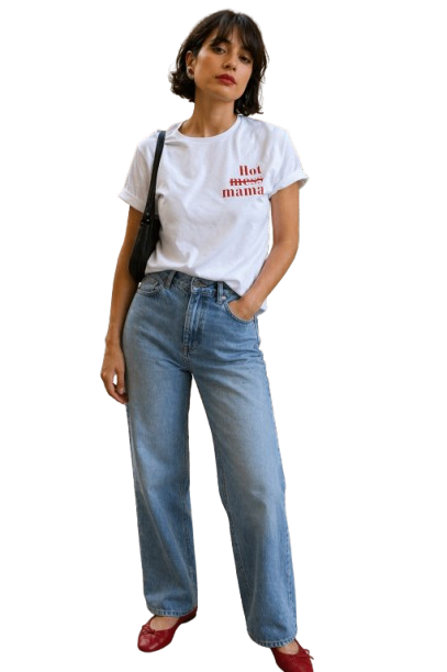 Hot Mama Minimal Graphic White T-Shirt for Women